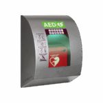 Gesloten SixCase SC1340 AED buitenkast van aluminium met Philips AED en elektronisch pincodeslot